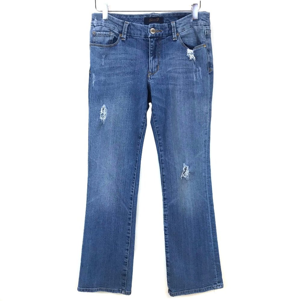 Seven7 Destroyed Bootcut Jeans Rips Med Light Wash